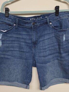 Ava & Viv Cuffed Bermuda Denim Shorts | Size 22W | Stretchy Distressed Jean Shor